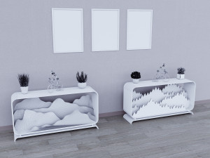 Parametric Wood Stand with a landscape of mountains and forest Model 3D
