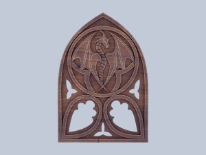Antique style wood chair back with dragon bas-relief 3D Model