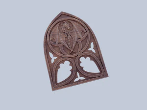 Antique style wood chair back with dragon bas-relief 3D Model