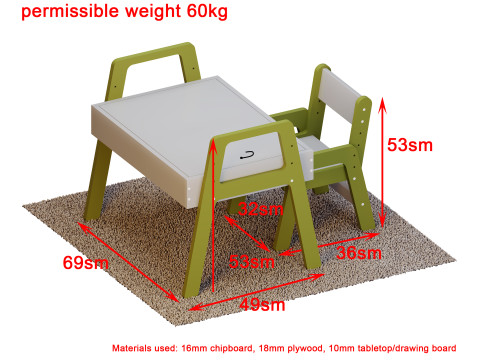 Set Meja dan Kursi Tumbuh Anak untuk CNC Model 3D