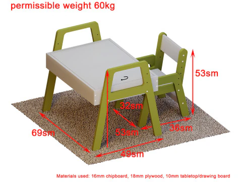 Set tavolo e sedia da coltivazione per bambini per CNC Modello 3D