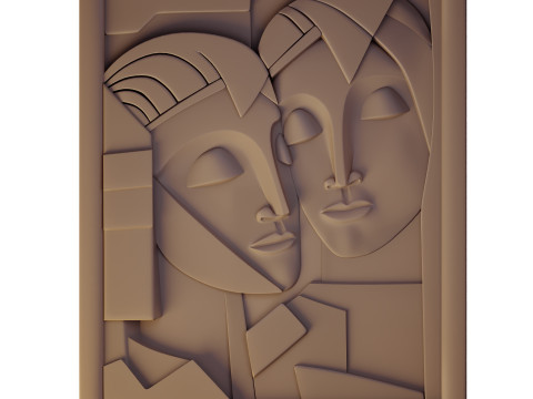 Peinture panoramique 3D de visages égyptiens antiques dans le style cubiste Modèle 3D