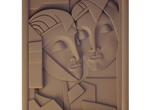 K&uuml;bist tarzda eski Mısır y&uuml;zlerinin 3 boyutlu panorama resmi 3D Model