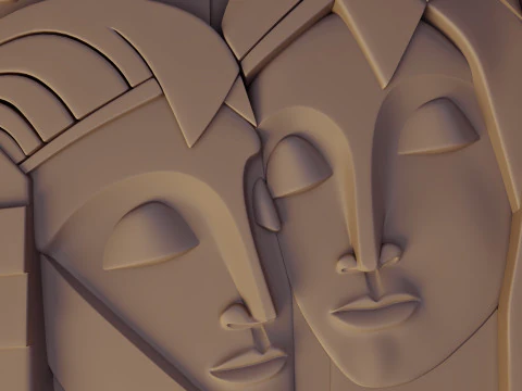 K&uuml;bist tarzda eski Mısır y&uuml;zlerinin 3 boyutlu panorama resmi 3D Model