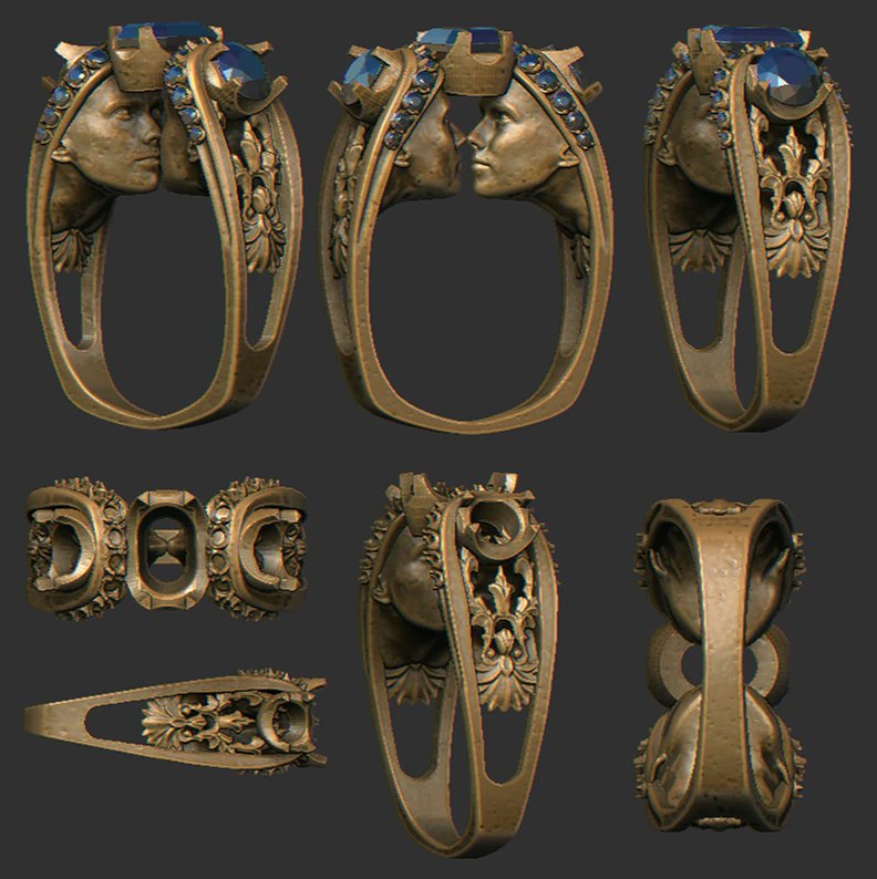 the ring two heads 3D Print Model .c4d .max .obj .3ds .fbx .stl .blend 