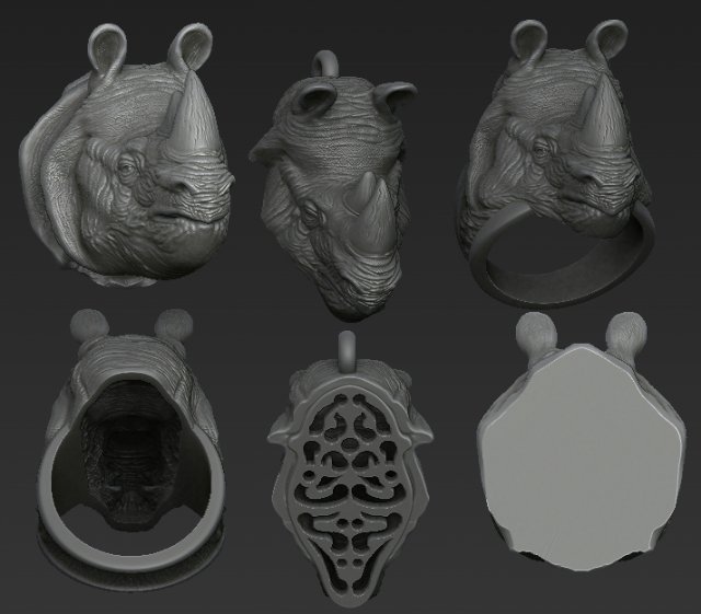 rhinoceros ring pendant 3 files 3d print model 3D Baskı Modeli .c4d .max .obj .3ds .fbx .stl .blend