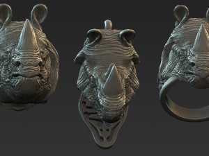 rhinoceros ring pendant 3 files 3d print model 3D Baskı Modeli