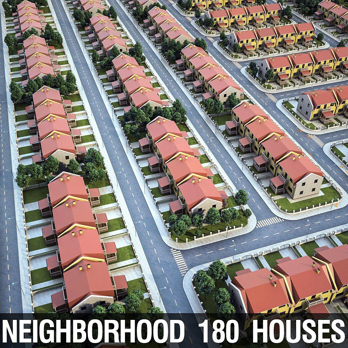 heighborhood 180 houses 3D Model .c4d .max .obj .3ds .fbx .stl .blend 