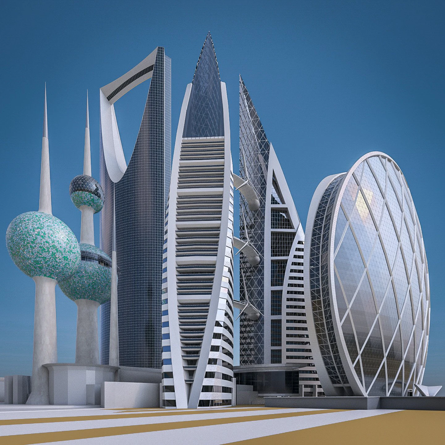 gulf skyscrapers set 3D Model .c4d .max .obj .3ds .fbx .stl .blend