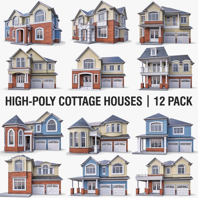 cottage house collection 3D 모델 .c4d .max .obj .3ds .fbx .stl .blend 