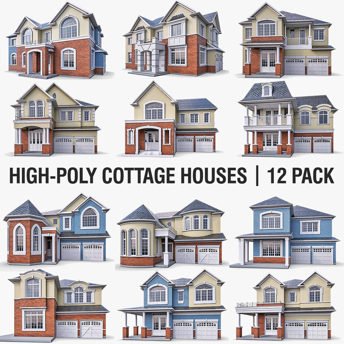 cottage house collection 3D Model .c4d .max .obj .3ds .fbx .stl .blend