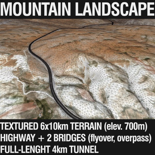mountain terrain with highway and tunnel 3D Modell .c4d .max .obj .3ds .fbx .stl .blend 
