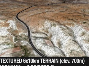 teren g&oacute;rski z autostradą i tunelem Model 3D