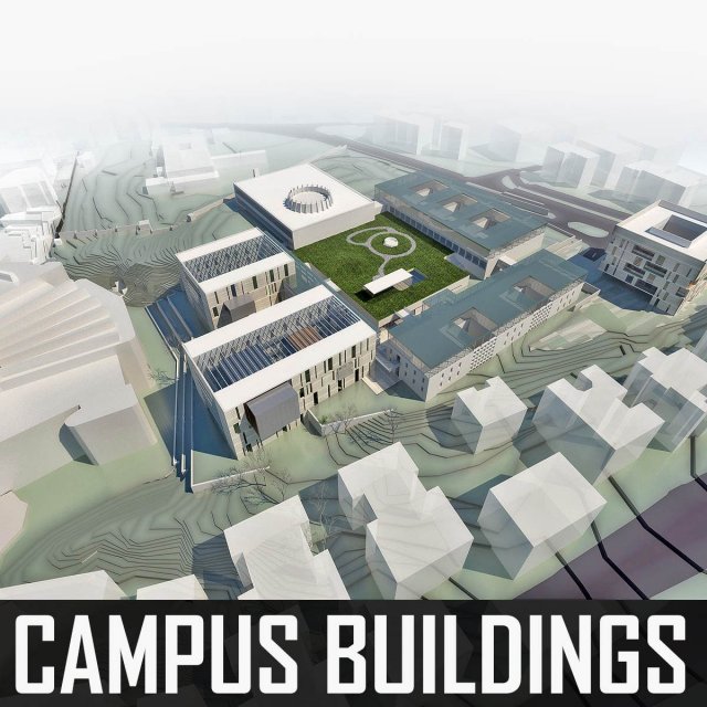 campus buildings set 3D Model .c4d .max .obj .3ds .fbx .stl .blend 