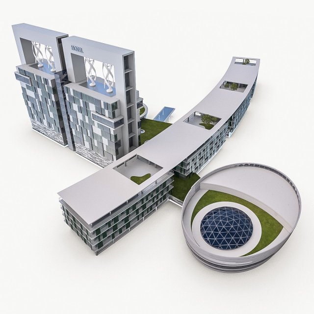 hotel spa resort building 3D Модель .c4d .max .obj .3ds .fbx .stl .blend 