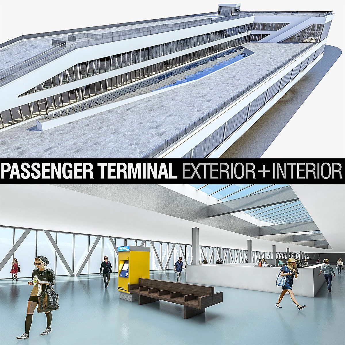 port terminal building 3D Model .c4d .max .obj .3ds .fbx .stl .blend