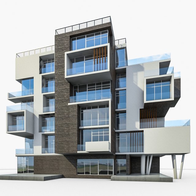 modern residential building 3D 모델 .c4d .max .obj .3ds .fbx .stl .blend 
