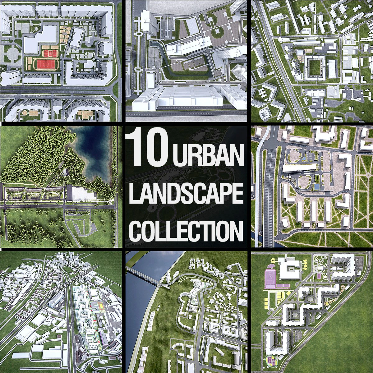 urban landscape collection - 10 pack 3D Model .c4d .max .obj .3ds .fbx .stl .blend