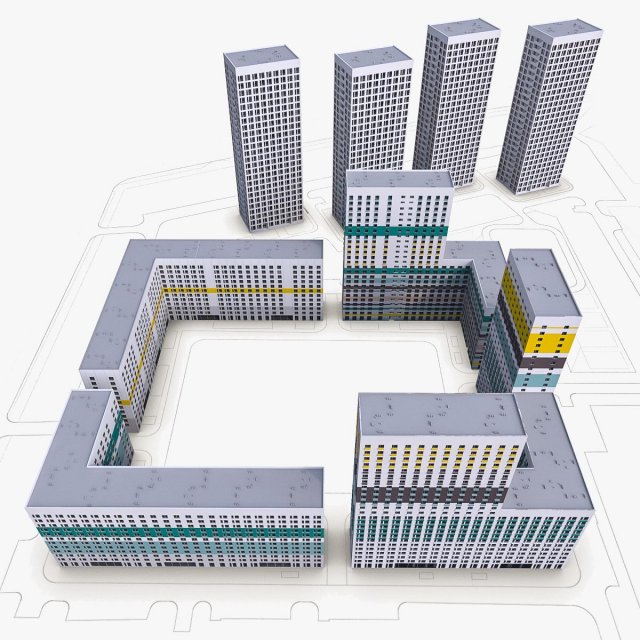 residential complex buildings Modello 3D .c4d .max .obj .3ds .fbx .stl .blend 