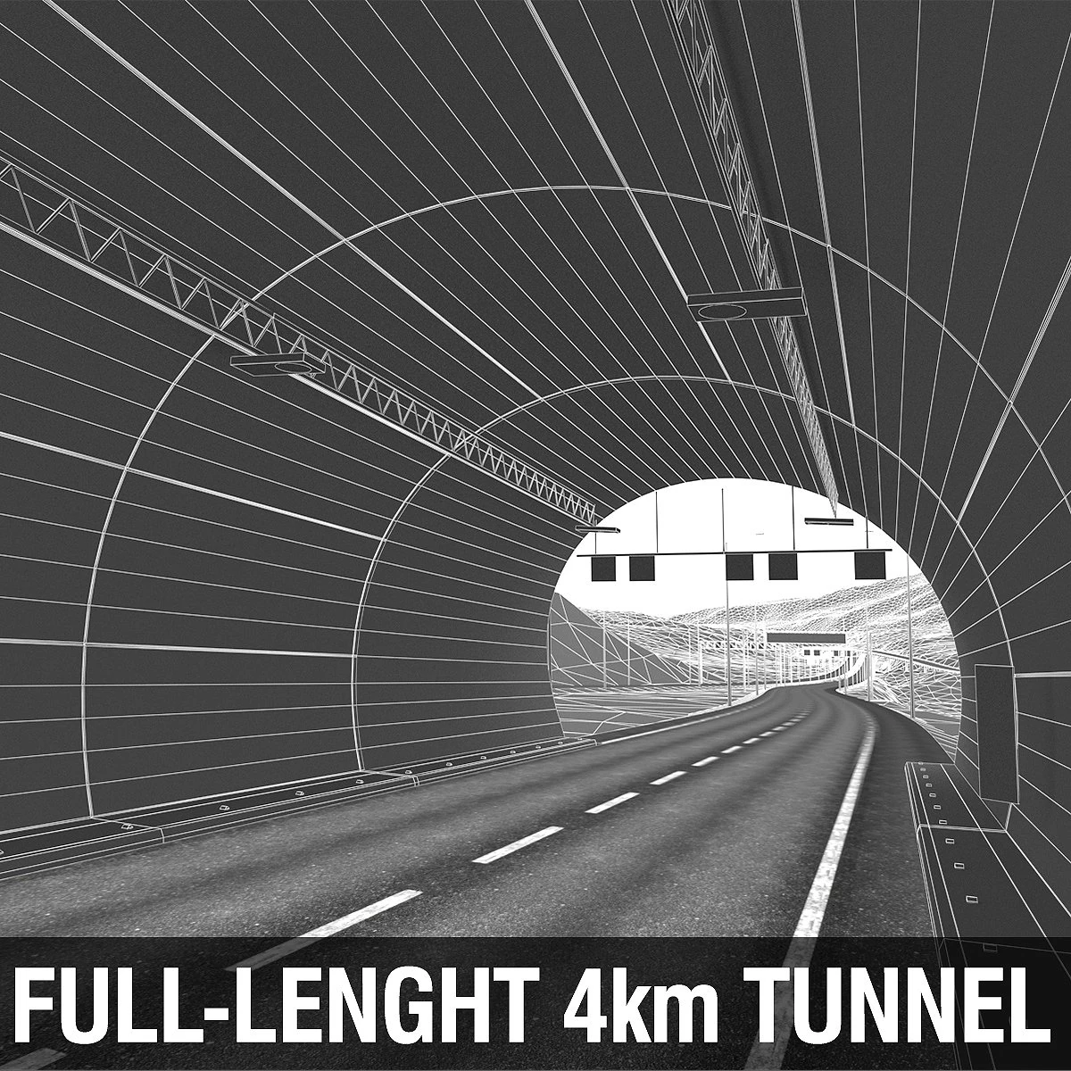 full-lenght tunnel with terrain 3D Model .c4d .max .obj .3ds .fbx .stl .blend