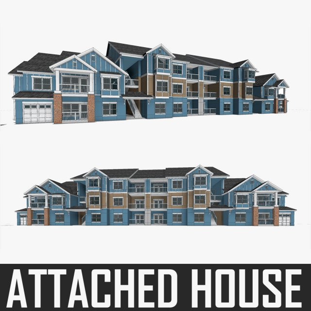 multi-family attached house 3D Model .c4d .max .obj .3ds .fbx .stl .blend 