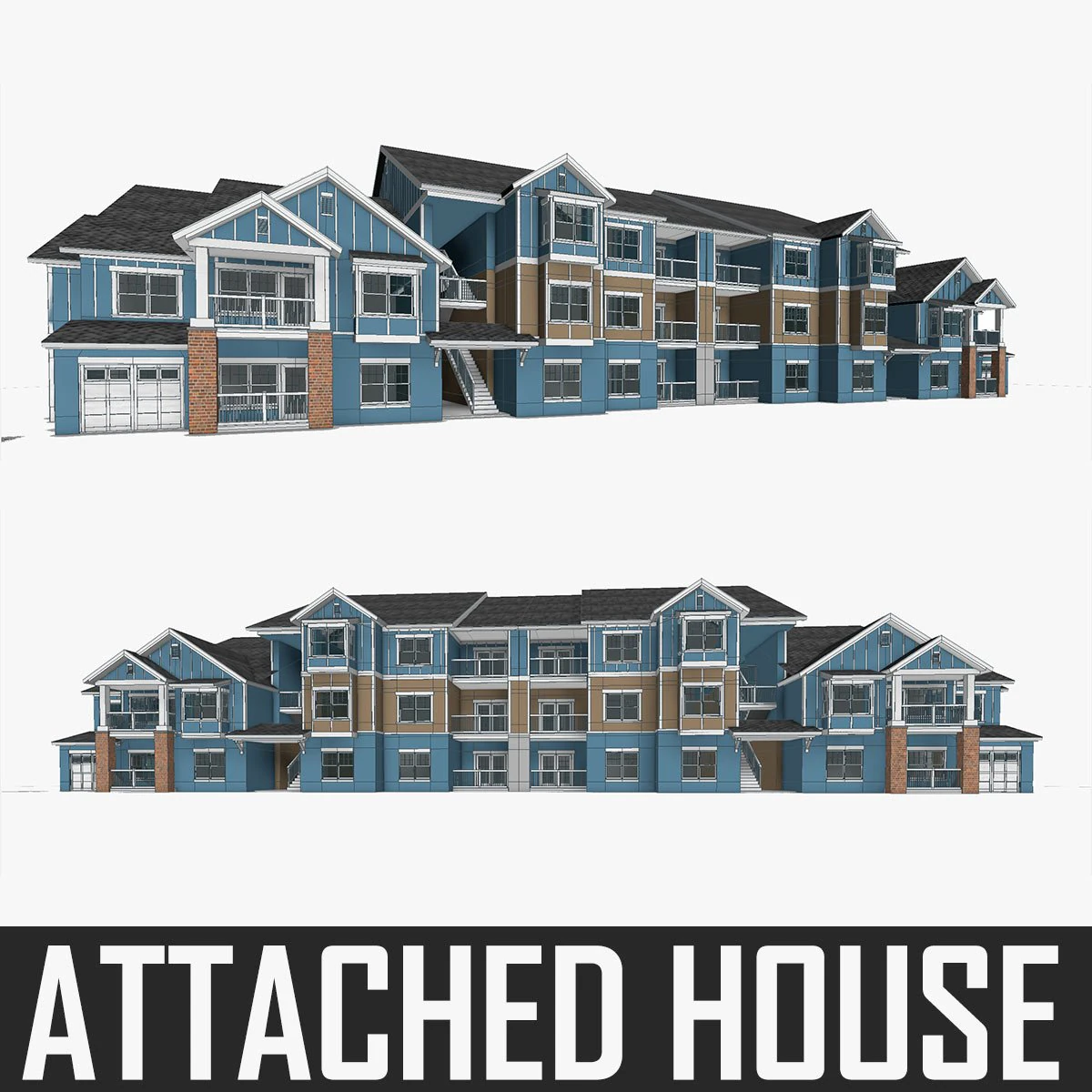 multi-family attached house 3D Model .c4d .max .obj .3ds .fbx .stl .blend 