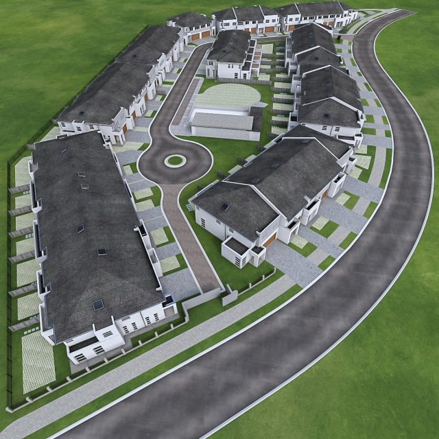 residential area neighborhood houses 3D Модель .c4d .max .obj .3ds .fbx .stl .blend 