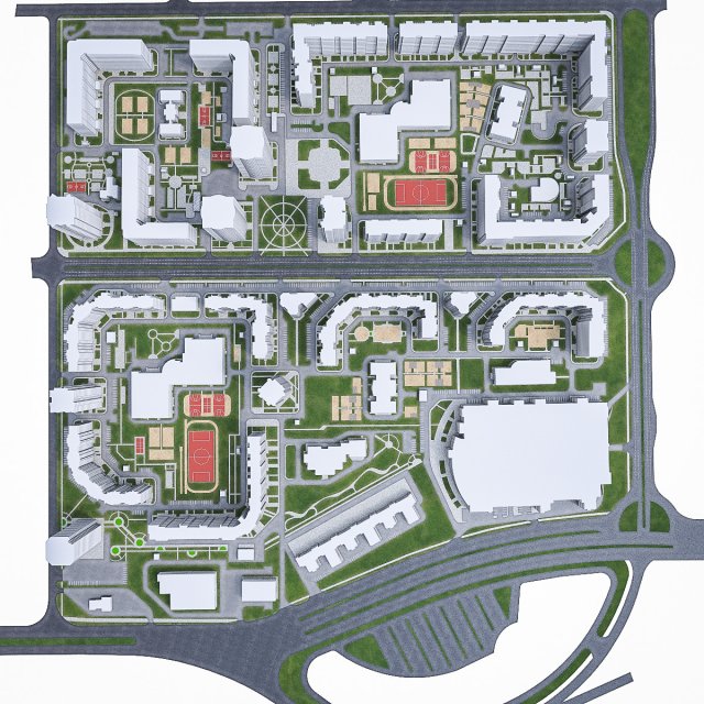 residential urban district 3D Model .c4d .max .obj .3ds .fbx .stl .blend 