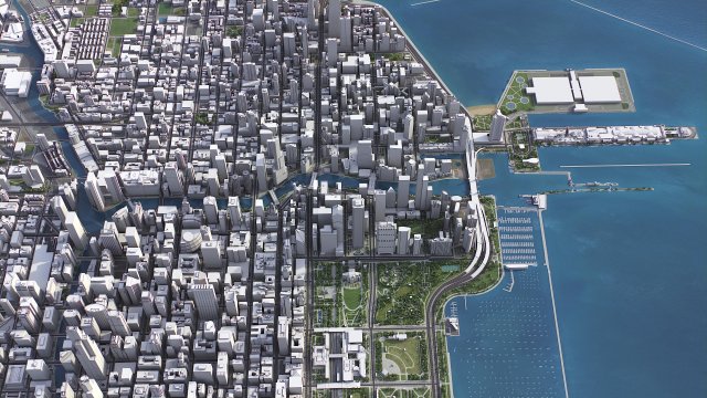 Chicago - 3D City Model Modèle 3D .c4d .max .obj .3ds .fbx .stl .blend