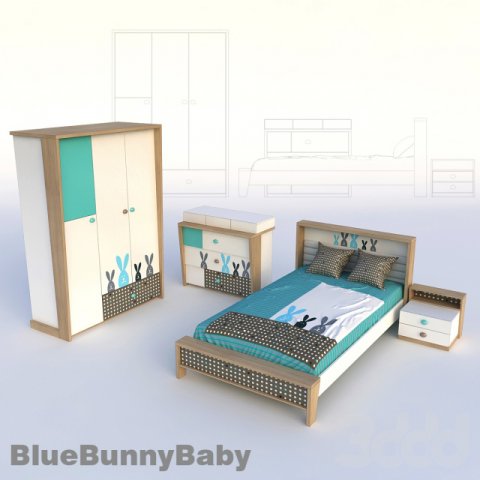 blue bunny baby room 3D 모델 .c4d .max .obj .3ds .fbx .stl .blend 