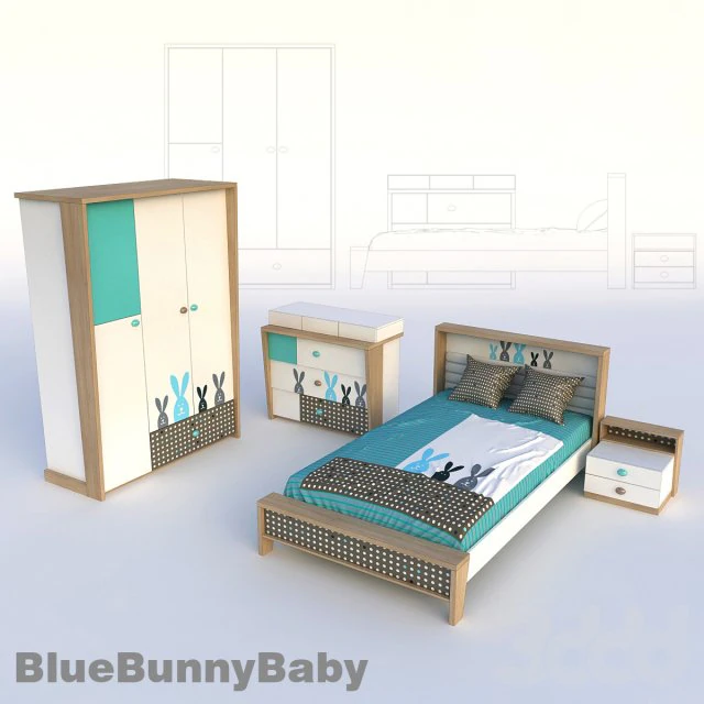 blue bunny baby room 3D Model .c4d .max .obj .3ds .fbx .stl .blend