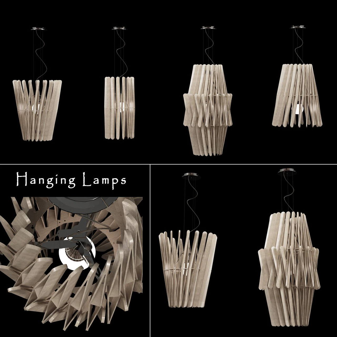 hanging lamps wooden 3D Model .c4d .max .obj .3ds .fbx .stl .blend 