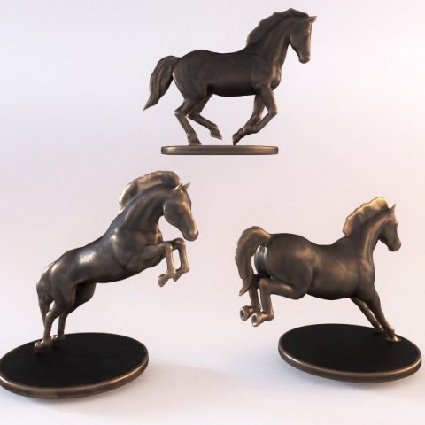 3 horse statuette 3D Model .c4d .max .obj .3ds .fbx .stl .blend 