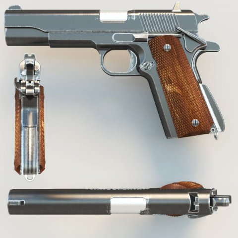 pistol colt1911 3D 모델 .c4d .max .obj .3ds .fbx .stl .blend 