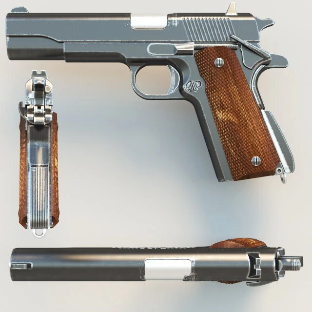 pistol colt1911 3D Model .c4d .max .obj .3ds .fbx .stl .blend 