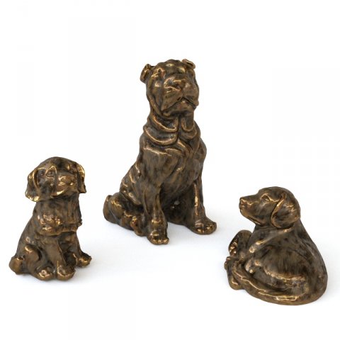 3 dogs statuette 3D Model .c4d .max .obj .3ds .fbx .stl .blend 