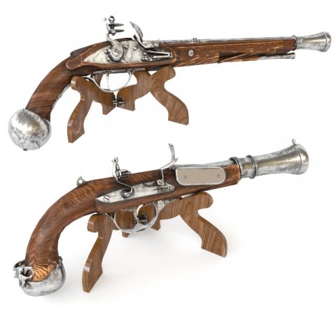 old pirate pistol 3D Model .c4d .max .obj .3ds .fbx .stl .blend 
