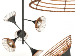 lumin&aacute;ria pendente em rattan 5-lite Modelo 3D