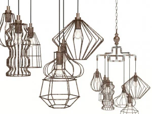 Kare 펜던트 램프 파이프라인 와이어 6lite 3D 모델