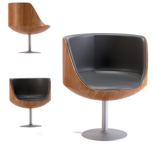 swivel armchair club walnut 3D Model .c4d .max .obj .3ds .fbx .stl .blend 