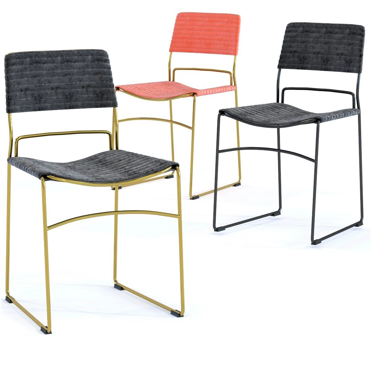 chair hugo black gold 3D Model .c4d .max .obj .3ds .fbx .stl .blend 