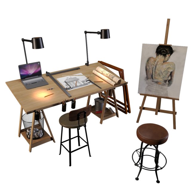 set dekor artist Modelo 3D .c4d .max .obj .3ds .fbx .stl .blend 