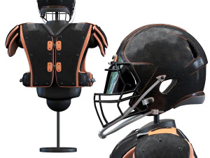 american footbal helmet and shoulder pads 3D Model