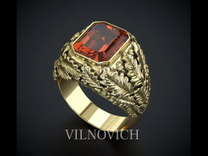 オークの葉をあしらったメンズリング 3Dモデル