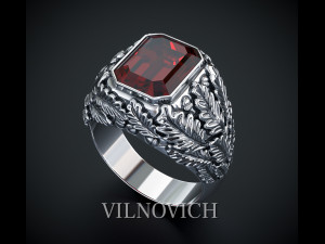 Mens ring with oak leaves Modèle 3D