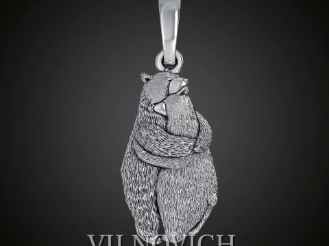 ペンダントは恋するペアのクマです 3Dプリントモデル