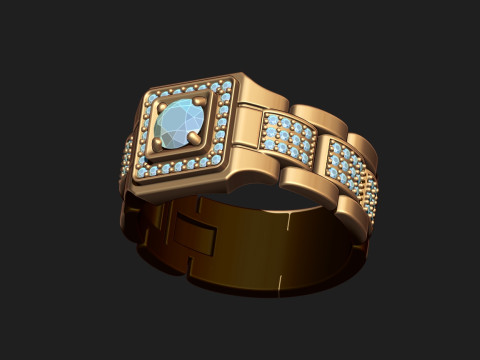 MENS SIGNET RING WITH STONES 3Dモデル