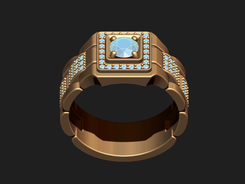 MENS SIGNET RING WITH STONES 3Dモデル