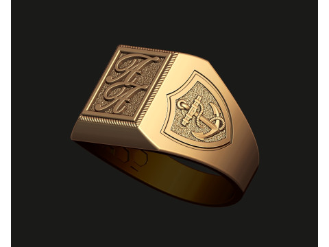 SIGNET RING WITH ANCHORS 3D print model Modelo 3D