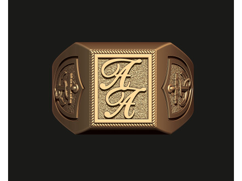 SIGNET RING WITH ANCHORS 3D print model Modelo 3D